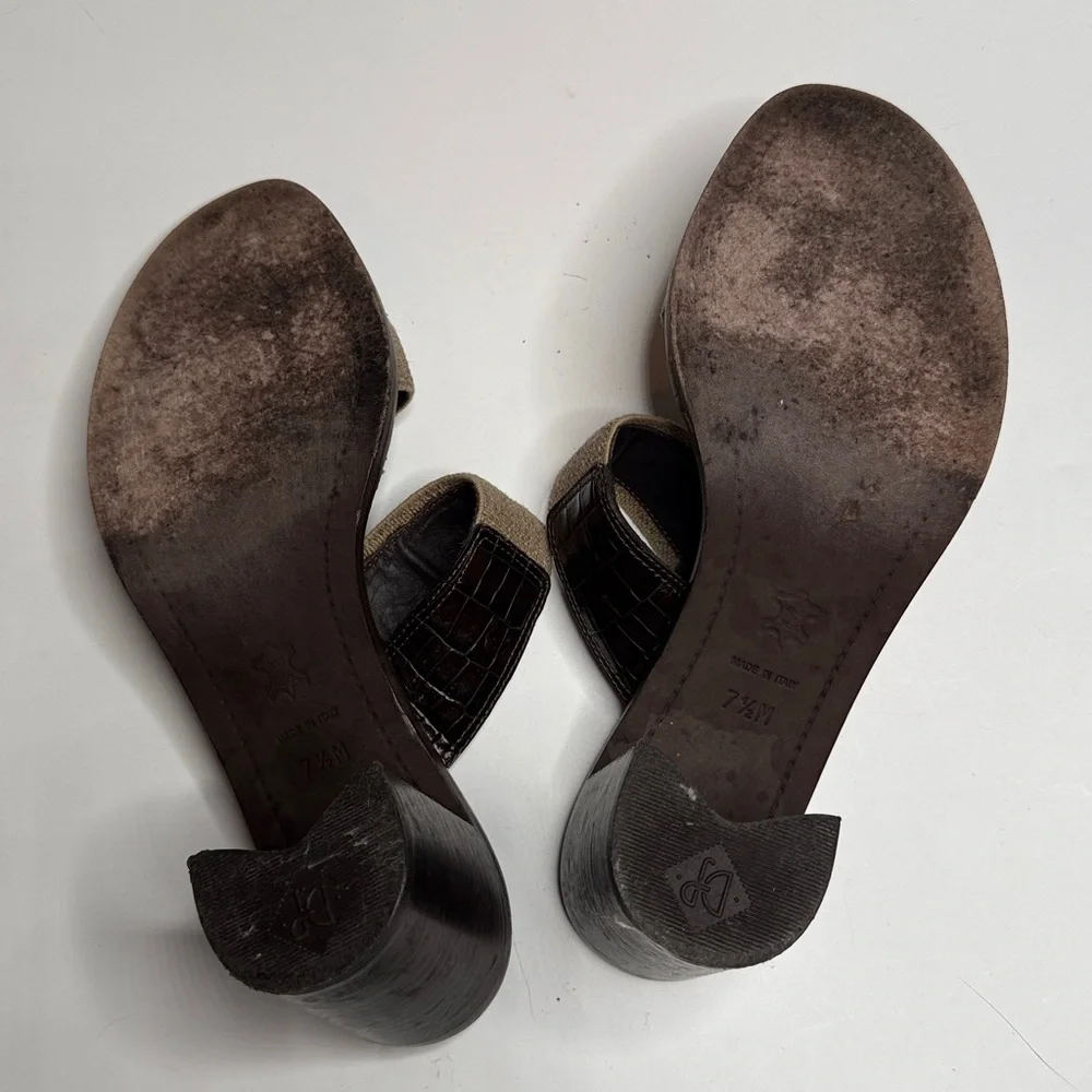 Donald J Pilner Two-Strap Wooden Block Heel Sandals S-455 Sz 7.5